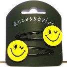 80s Retro Yellow Winking Smiley Face Fashion Hair Slides Clips New On Card