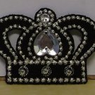 Black Royal Crown Sew On Patch With Little Clear Gems