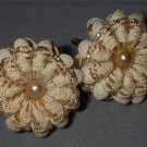 Rickrack white gold  pearl VINTAGE EARRINGS screwback
