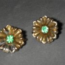 Gold colored green crystal  screw back VINTAGE Earrings