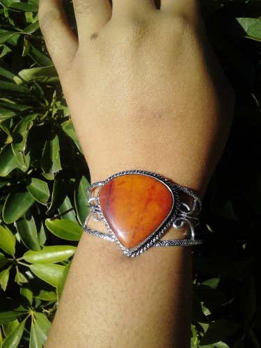 Silver Mookite Cuff Gemstone bracelet boho bohemain ladies juniors  orange red