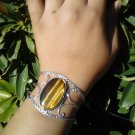 Tiger's eye Cuff silver bracelet  juniors ladies gemstone brown yellow boho bohemian