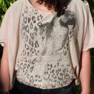 Metallic Parrot Top Beige shirt ladies juniors boho bohemian large l
