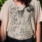Metallic Parrot Top Beige shirt ladies juniors boho bohemian large l