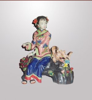 Handmade Ceramic Lady Playing with Squirrel