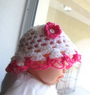 White and Your Choice color Crochet Summer Hat 0-12 months - Made to Order Fast