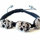 New Fashion Jewelry Three Silver-Colored Skull Black Bracelet