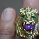 14k Lion Head Star Ruby And Emerald Ring hand made