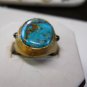 Turquoise / Garnet Ring Oval Shape Yellow Gold 14k