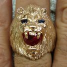14k Lion Head Ring With Stones solid yellow gold,New