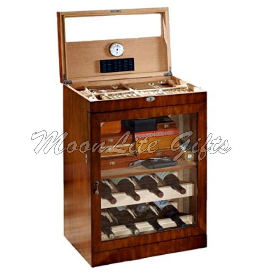 Large Mahogany Finished Cigar Humidor And Liquor Cabinet Lined