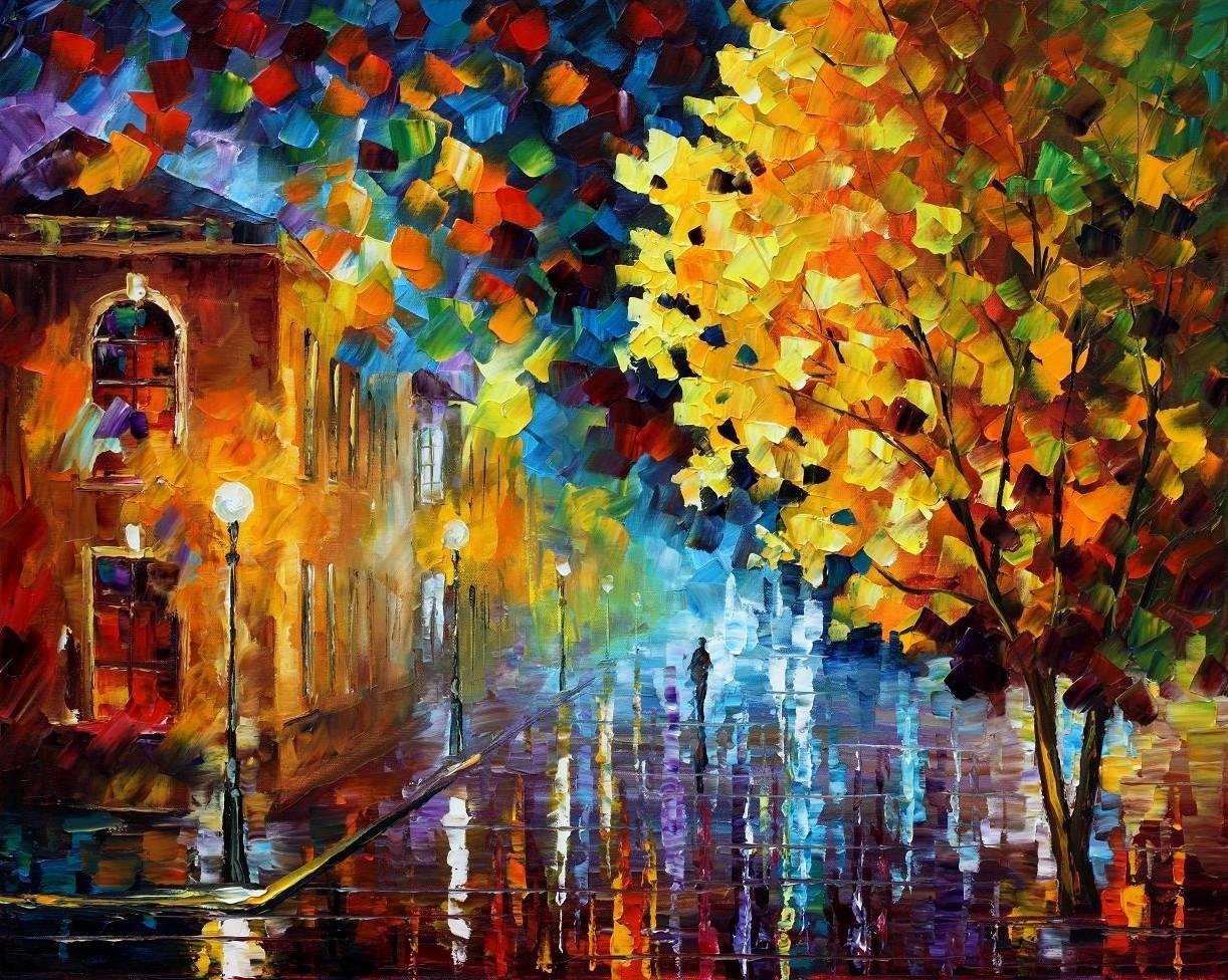 MAGIC RAIN -  Original Oil Painting On Canvas By Leonid Afremov -  Size 24"x 30"