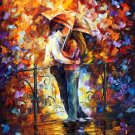 KISS ON THE BRIDGE -  Original Oil Painting On Canvas By Leonid Afremov -  Size 24"x 30"