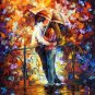 KISS ON THE BRIDGE -  Original Oil Painting On Canvas By Leonid Afremov -  Size 24"x 30"