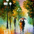 EVENING STROLL UNDER THE RAIN- Original Oil Painting  By Leonid Afremov