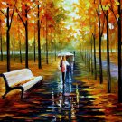 FALL - WHITE UMBRELLA -  Original Oil Painting On Canvas By Leonid Afremov -  Size 30"x 40"