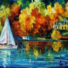 BLUE LAKE -  Original Oil Painting On Canvas By Leonid Afremov -  Size 20"x 36"