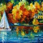 BLUE LAKE -  Original Oil Painting On Canvas By Leonid Afremov -  Size 20"x 36"