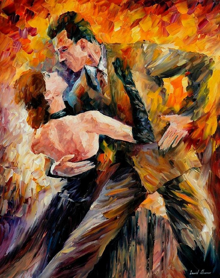 CLASSICAL TANGO -  Original Oil Painting On Canvas By Leonid Afremov -  Size 24"x 30"