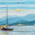 BLUE SKY -  Original Oil Painting On Canvas By Leonid Afremov -  Size 24"x 40"