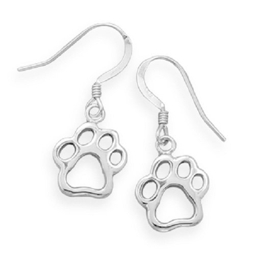 Sterling Silver High Polished Cut Out Paw Print Earrings