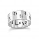 Sterling Silver Paw Print Band with Unconditional Love Etched on the Inside