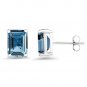 Sterling Silver 3.90 Carat Octagon Shaped London Blue Topaz Stud Earrings