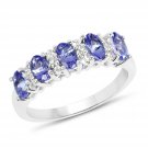 Sterling Silver 1.51 Carat Genuine Tanzanite and White Topaz 5 Stone Ring