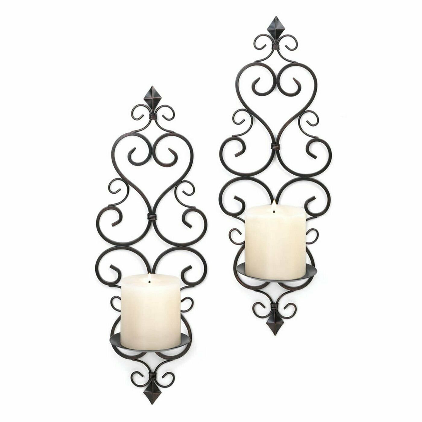 Fleur De Lis Wall Mounted Iron Candle Sconces Iron Set of 2 Home Decor