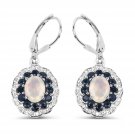 Sterling Silver 2.80 Carat Ethiopian Opal Blue Sapphire White Topaz Earrings