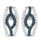 Sterling Silver 0.42 Carat Genuine Blue and White Diamond Cluster Earrings