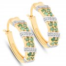 Sterling Silver 18KT Gold Plated 0.80 Carat Genuine Emerald and White Topaz Earrings