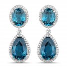 Sterling Silver 11.45 Carat Genuine London Blue Topaz and White Diamond Earrings