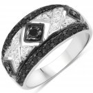 Sterling Silver 0.26 Carat Genuine Black and White Diamond Cocktail Ring
