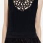 $298 New BCBG Max Azria "Dracey" Black Sequin Bib Feather Cocktail Party Top L
