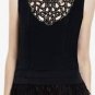 $298 New BCBG Max Azria "Dracey" Black Sequin Bib Feather Cocktail Party Top L