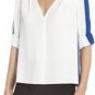 $158 New BCBG Max Azria "Alaine" White Combo Cocktail Party Top L