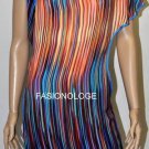 $278 New BCBG Max Azria Teal Multi One Shoulder 100% Silk Shift Party Dress XXS