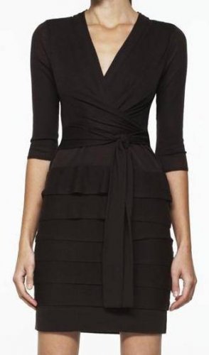 $278 New BCBG Max Azria Black Brown Wool Ruffle Tiered Sweater Dress NWT S