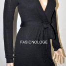 $258 New BCBG Max Azria Black 100% Merino Wool Faux Wrap Sweater Dress XS