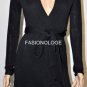 $258 New BCBG Max Azria Black 100% Merino Wool Faux Wrap Sweater Dress XS