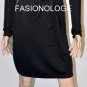 $258 New BCBG Max Azria Black 100% Merino Wool Faux Wrap Sweater Dress XS