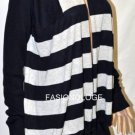 $248 New BCBG Heather Navy Striped Silk Cashmere Fly AwaySweater Cardigan M