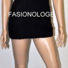 $228 New BCBG Max Azria Nylon Wool Black Knit Cable Cowl Mini Sweater Top L