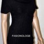 $228 New BCBG Max Azria Nylon Wool Black Knit Cable Cowl Mini Sweater Top L