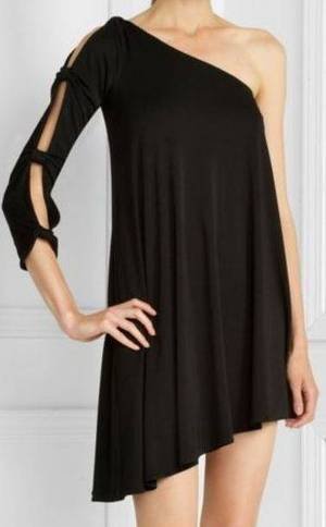 $218 New BCBG Max Azria Black One Shoulder Bow Cocktail Party Dress NWT S