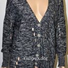 $208 New BCBG Black White Button Up Knit Cardigan Sweater L