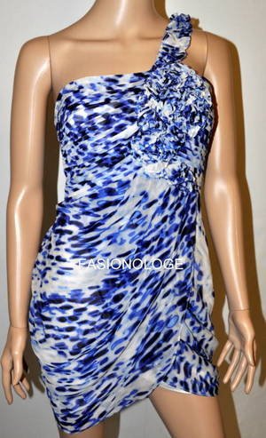 $258 New BCBG Max Azria One Shoulder Pleated Silk Chiffon Short  Party Dress 8