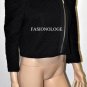$238 New BCBG Max Azria Black Stitched Zipper Woven Cropped Jacket Blazer L