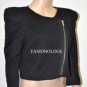 $238 New BCBG Max Azria Black Stitched Zipper Woven Cropped Jacket Blazer L